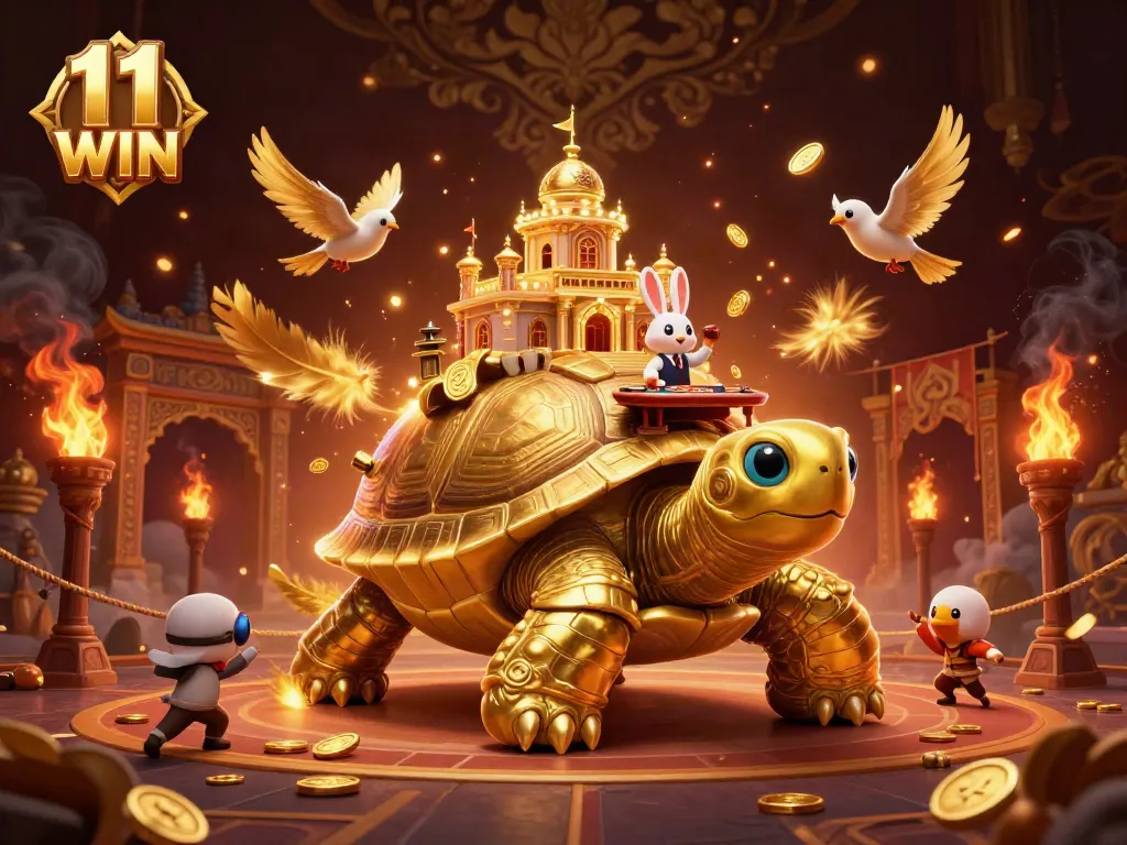 Engage in thrilling 11 WIN casino games with golden rewards, vibrant action, and festive elements.