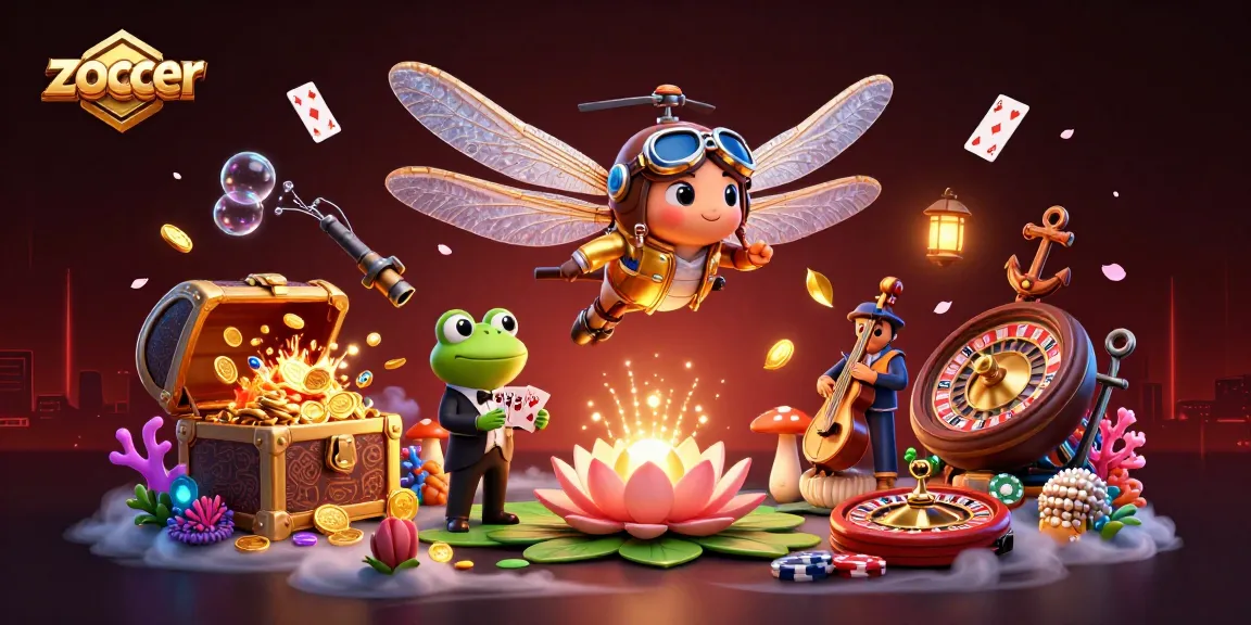 Zoccer casino scene showcasing a vibrant lily pad with a frog croupier, dynamic gameplay, and engaging elements.