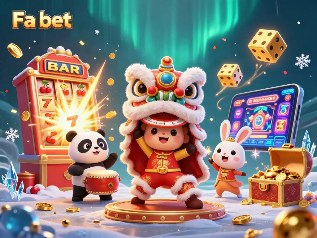 Experience the excitement of Fa bet with vibrant characters in a festive casino scene full of jackpots and games.