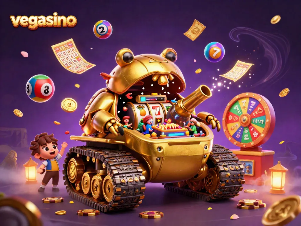 Experience winning excitement at vegasino with a golden beetle tank revealing an energetic casino scene.